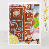 GINGERBREAD MAN Grote Kerst Kaart (Gele Bloem)