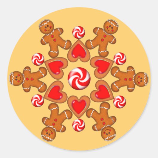 GINGERBREAD MAN & HEARTS door SHARON SHARPE Ronde Sticker (Voorkant)