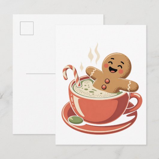 Gingerbread Man Het nemen van een Matcha Bathub Ke Uitnodiging Briefkaart (Voorkant / Achterkant)