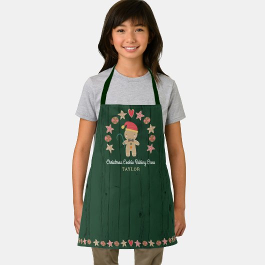 Gingerbread Man Holiday Baking Crew Groen Hout Schort (Insitu)