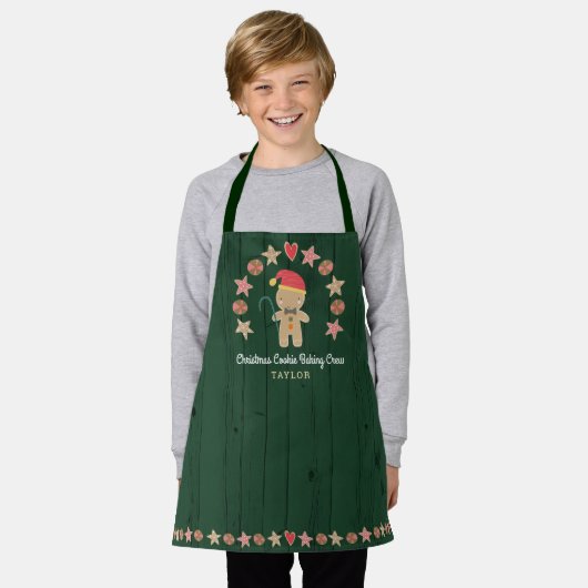 Gingerbread Man Holiday Baking Crew Groen Hout Schort (Gedragen)