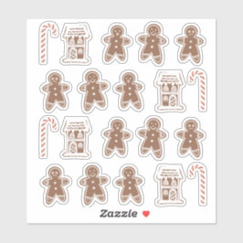Gingerbread Man House Candy Cane Kerstkoekje Sticker