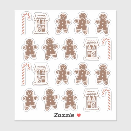 Gingerbread Man House Candy Cane Kerstkoekje Sticker (Vel)