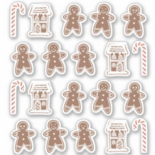 Gingerbread Man House Candy Cane Kerstkoekje Sticker