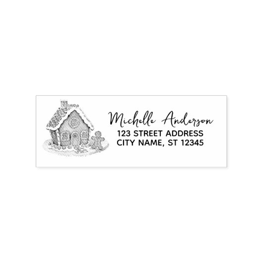 Gingerbread Man House Christmas Retouradres Rubberstempel (Afrduk)