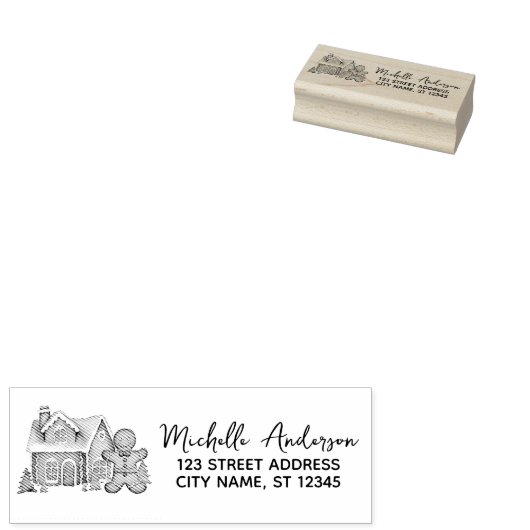 Gingerbread Man House Christmas Retouradres Rubberstempel (Gestempeld)