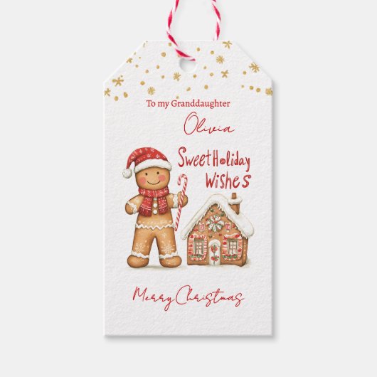 Gingerbread Man House Kleindochter Kerstmis Cadeaulabel (Voorkant)