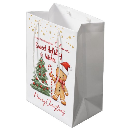 Gingerbread Man House Kleindochter Kerstmis Medium Cadeauzakje (Achterkant Gekanteld)