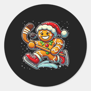 Gingerbread Man IJshockey Grappige Kerstman S Ronde Sticker
