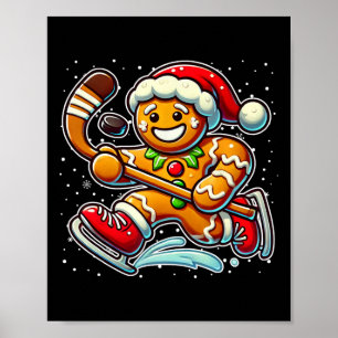 Gingerbread Man IJshockey Grappige Kerstman Sinter Poster