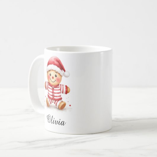 Gingerbread Man in Christmas Pajamas Custom Name Koffiemok (Voorkant links)