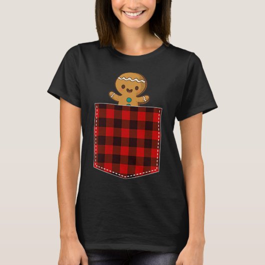 Gingerbread Man in Plaid Pocket T-shirt (Voorkant)