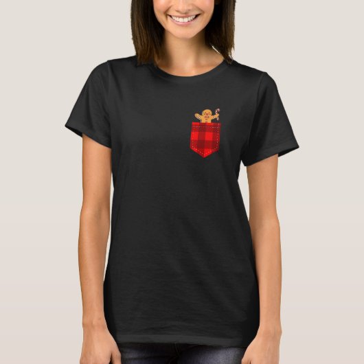 Gingerbread Man in Pocket Plaid Buffel Check Patt T-shirt (Voorkant)