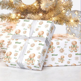 Gingerbread Man Jongen Naam Tekst Kerstmis Cadeaupapier