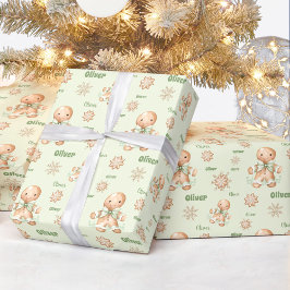 Gingerbread Man Jongensnaam Groene Kerstmis Cadeaupapier