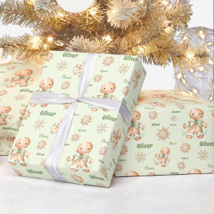 Gingerbread Man Jongensnaam Groene Kerstmis Cadeaupapier