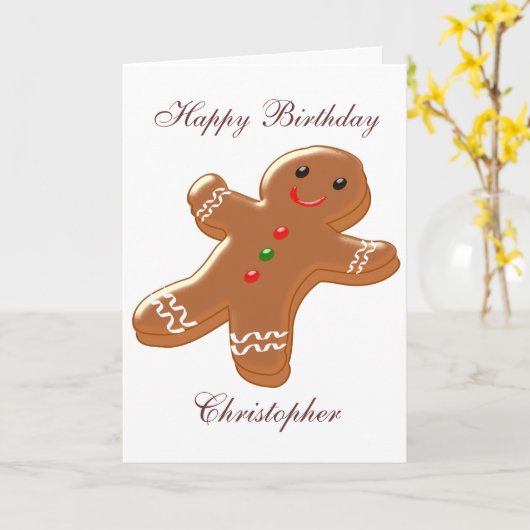 Gingerbread Man Just Add Name Verjaardag Kaart (Gele Bloem)