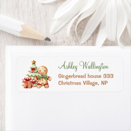 Gingerbread Man Kerst Baby shower Adres Etiket (Insitu)