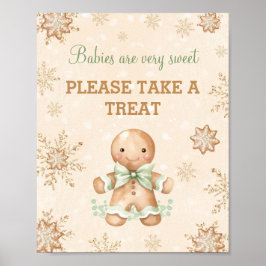 Gingerbread Man Kerst Baby shower Favor Sign Poster