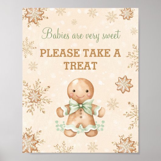 Gingerbread Man Kerst Baby shower Favor Sign Poster (Voorkant)