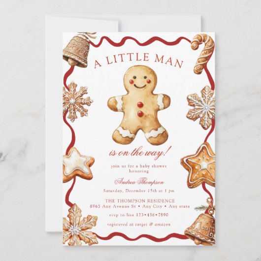 Gingerbread Man | Kerst Baby Shower Kaart (Voorkant)