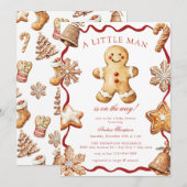 Gingerbread Man | Kerst Baby Shower Kaart (Voorkant / Achterkant)