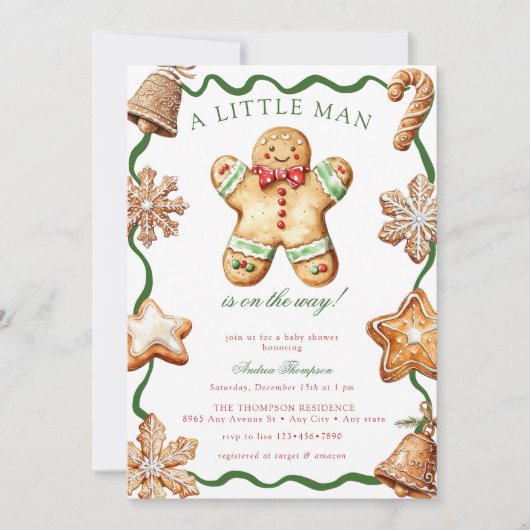 Gingerbread Man | Kerst Baby Shower Kaart (Voorkant)