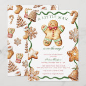 Gingerbread Man | Kerst Baby Shower Kaart (Voorkant / Achterkant)