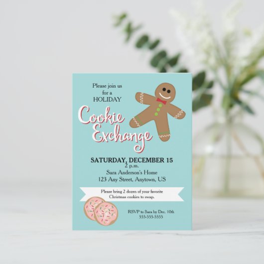 Gingerbread Man, Kerst Cookie Exchange Party Uitnodiging Briefkaart (Staand voorkant)