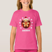 Gingerbread Man Kerst Gepersonaliseerd Kinder Roze T-shirt (Voorkant)