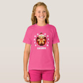 Gingerbread Man Kerst Gepersonaliseerd Kinder Roze T-shirt (Voorkant volledig)