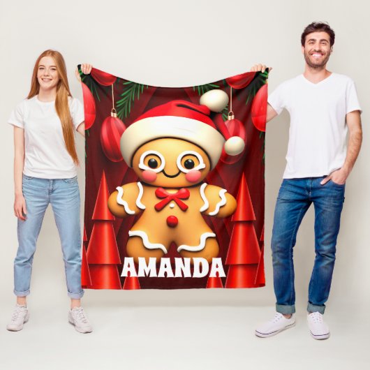 Gingerbread Man Kerst Gepersonaliseerde Kinderen Fleece Deken (In situ)