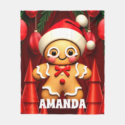 Gingerbread Man Kerst Gepersonaliseerde Kinderen Fleece Deken (Voorkant)