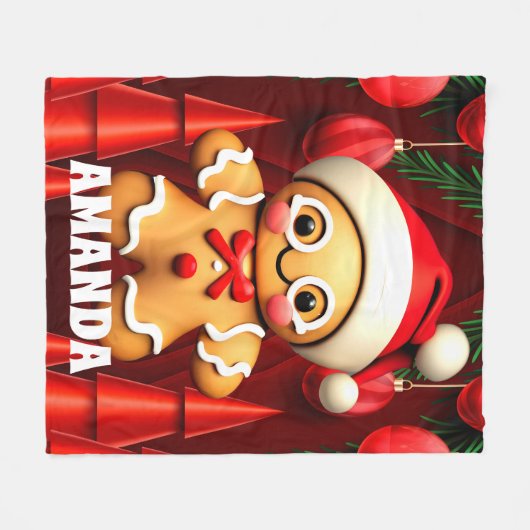 Gingerbread Man Kerst Gepersonaliseerde Kinderen Fleece Deken (Voorkant (Horizontaal))
