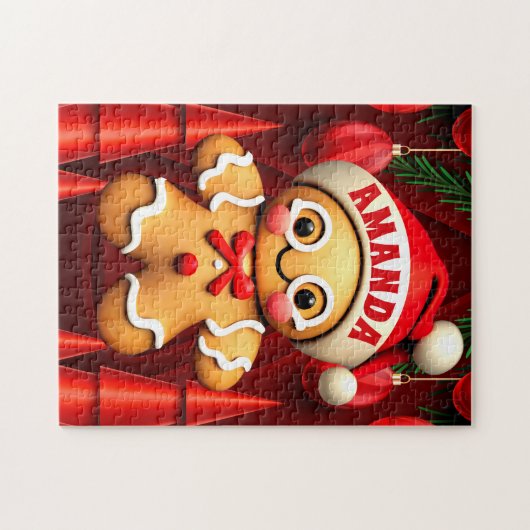 Gingerbread Man Kerst Gepersonaliseerde Kinderen Legpuzzel (Horizontaal)