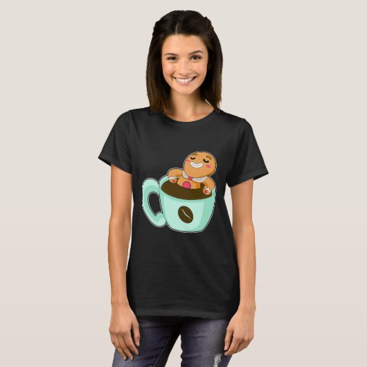 Gingerbread man kerst koffie t-shirt (Voorkant volledig)