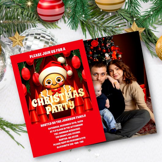 Gingerbread Man Kerst Party Foto Folie Uitnodiging