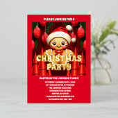 Gingerbread Man Kerst Party Foto Folie Uitnodiging (Staand Voorkant)