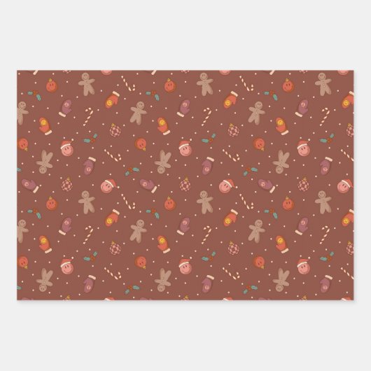 Gingerbread man kerst set van 3 inpakpapier vel (Voorkant 3)