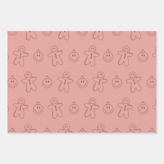 Gingerbread man kerst set van 3 inpakpapier vel (Voorkant)