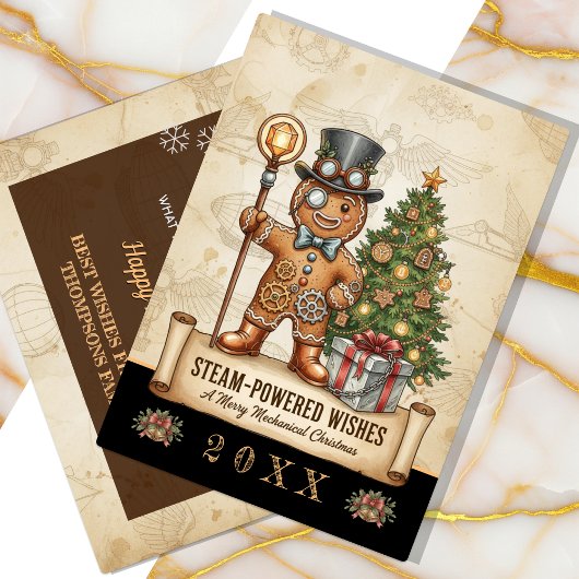 Gingerbread Man Kerst, , Steampunk Feestdagenkaart