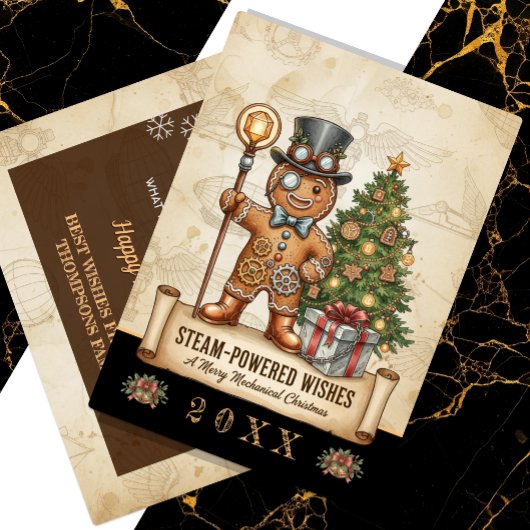 Gingerbread Man Kerst, , Steampunk Feestdagenkaart