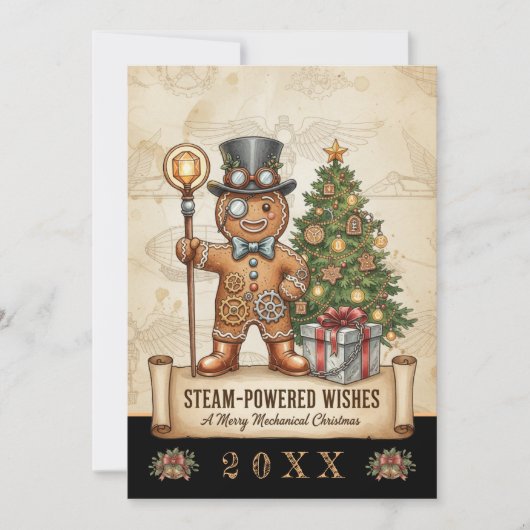 Gingerbread Man Kerst, , Steampunk Feestdagenkaart (Voorkant)