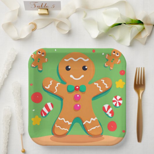 Gingerbread Man Kerst Vakantie Papier Bord (Huwelijk)