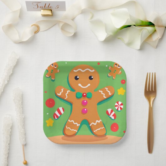 Gingerbread Man Kerst Vakantie Papier Bord (Huwelijk)