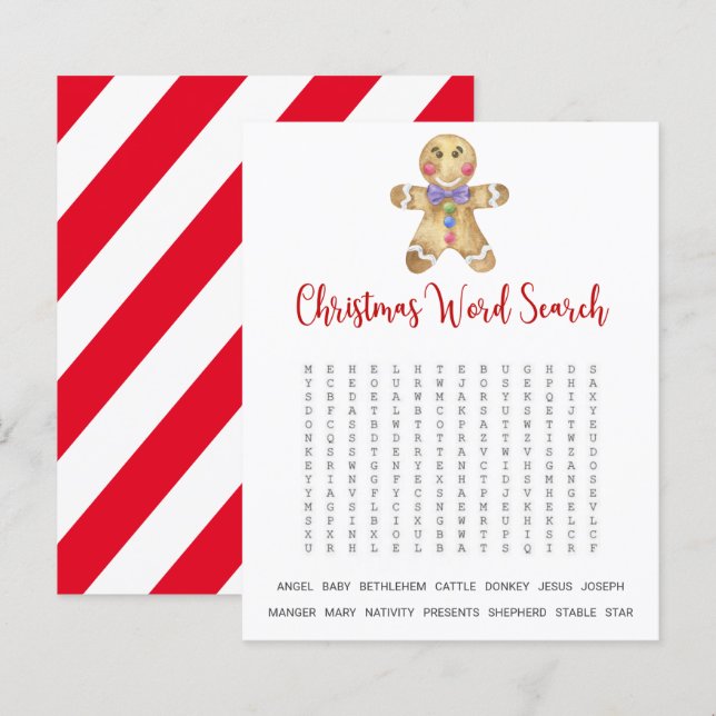 Gingerbread man - Kerst woord zoeken spel (Voorkant / Achterkant)