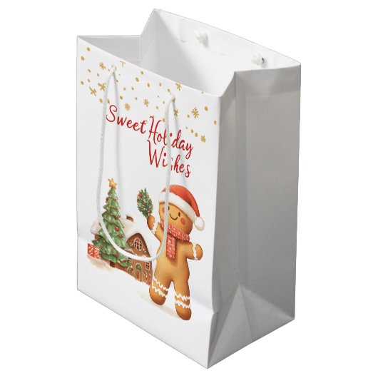 Gingerbread Man Kerstboom Medium Cadeauzakje (Voorkant Gekanteld)