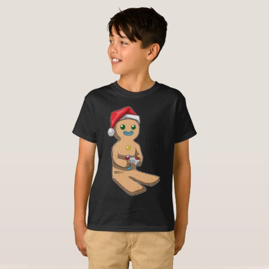 Gingerbread man Kerstmis Gamer T-shirt (Voorkant volledig)