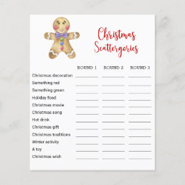 Gingerbread man Kerstmis Scattergories Game Kaart