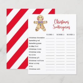 Gingerbread man Kerstmis Scattergories Game Kaart